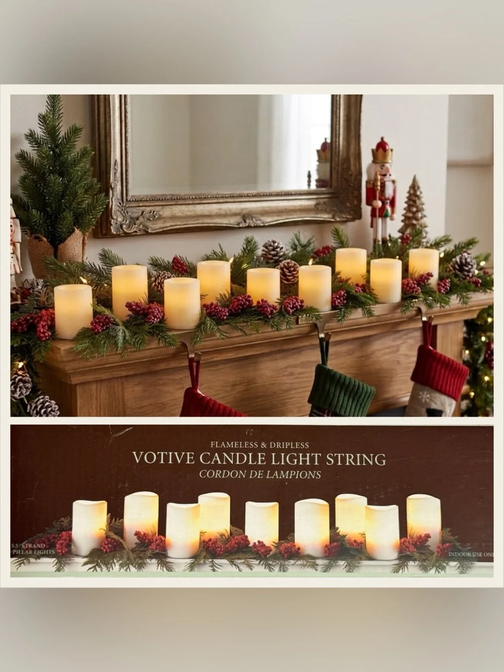 Restoration Hardware Flameless Votive String Lights 9 Pillars Christmas Holiday